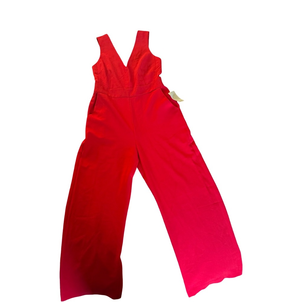Chelsea28 Nordstrom Red Sleeveless VNeck Wide Leg Structured Jumpsuit Sz 12 $149